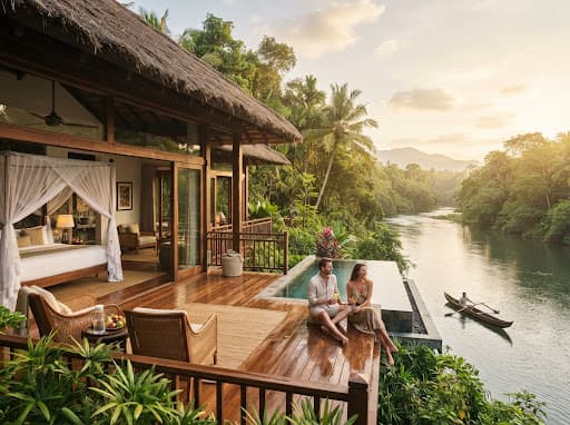 Luxury riverside chalets with private wooden decks